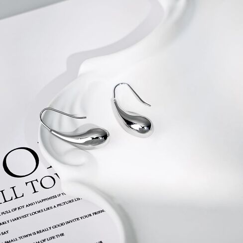Silver Teardrop Pull Through Earrings – Modern Tear Drop Earrings for Women, Silver Minimalist Tear Drop Jewelry for All Occasions in Saudi Arabia