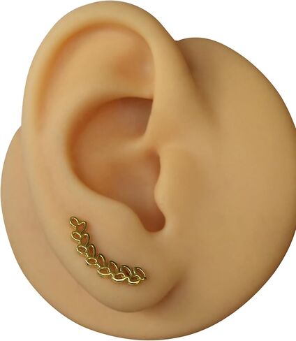 Handmade Gold Single Leaf Ear Climber Piercing Earring for Left Ear, Yellow Gold Plated over Sterling Silver, Wrap Ear Crawler for Women, Small Floral Ear Wrap, By Miya Jewelry in Saudi Arabia