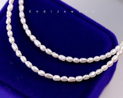 Tiny 2.5mm Natural Freshwater Pearl Choker, Real Genuine Rice-shaped Freshwater Pearls, Daily Dainty Minimalist Necklace, Gift for Women, Adjustable from 15-17 inches in Saudi Arabia