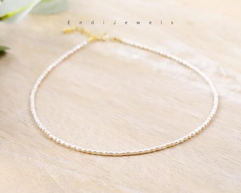 Tiny 2.5mm Natural Freshwater Pearl Choker, Real Genuine Rice-shaped Freshwater Pearls, Daily Dainty Minimalist Necklace, Gift for Women, Adjustable from 15-17 inches in Saudi Arabia
