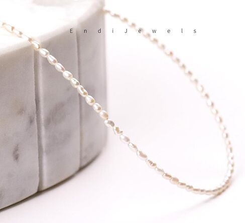 Tiny 2.5mm Natural Freshwater Pearl Choker, Real Genuine Rice-shaped Freshwater Pearls, Daily Dainty Minimalist Necklace, Gift for Women, Adjustable from 15-17 inches in Saudi Arabia