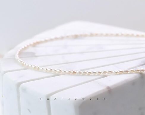 Tiny 2.5mm Natural Freshwater Pearl Choker, Real Genuine Rice-shaped Freshwater Pearls, Daily Dainty Minimalist Necklace, Gift for Women, Adjustable from 15-17 inches in Saudi Arabia