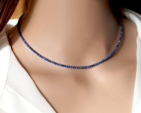 Tiny 2mm Lapis Lazuli Beaded Choker, Natural Blue Gemstone Necklace, Adjustable from 15 inches to 17 inches in Saudi Arabia