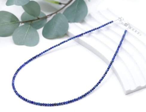 Tiny 2mm Lapis Lazuli Beaded Choker, Natural Blue Gemstone Necklace, Adjustable from 15 inches to 17 inches in Saudi Arabia