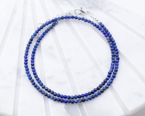 Tiny 2mm Lapis Lazuli Beaded Choker, Natural Blue Gemstone Necklace, Adjustable from 15 inches to 17 inches in Saudi Arabia
