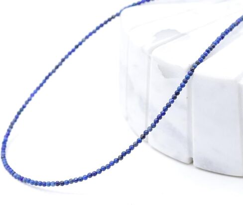Tiny 2mm Lapis Lazuli Beaded Choker, Natural Blue Gemstone Necklace, Adjustable from 15 inches to 17 inches in Saudi Arabia