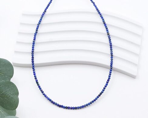 Tiny 2mm Lapis Lazuli Beaded Choker, Natural Blue Gemstone Necklace, Adjustable from 15 inches to 17 inches in Saudi Arabia