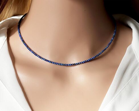 Tiny 2mm Lapis Lazuli Beaded Choker, Natural Blue Gemstone Necklace, Adjustable from 15 inches to 17 inches in Saudi Arabia