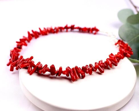 Endijewels Red Coral Rlchoker - الأحجار الكريمة الطبيعية ، الطول القابل للتعديل 16 " - 18" ، حبات مطلية بالفضة ومشابك - هدية مثالية لها in Saudi Arabia