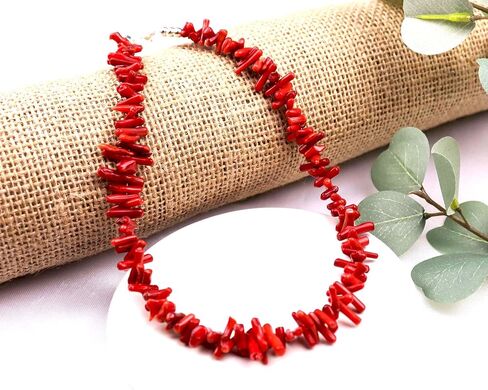 Endijewels Red Coral Rlchoker - الأحجار الكريمة الطبيعية ، الطول القابل للتعديل 16 " - 18" ، حبات مطلية بالفضة ومشابك - هدية مثالية لها in Saudi Arabia