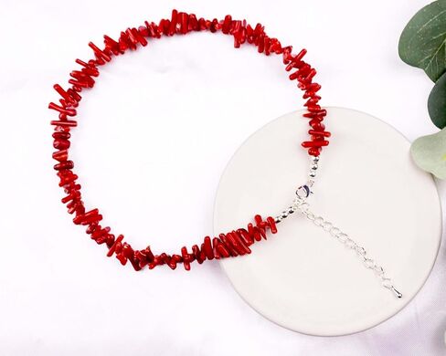 Endijewels Red Coral Rlchoker - الأحجار الكريمة الطبيعية ، الطول القابل للتعديل 16 " - 18" ، حبات مطلية بالفضة ومشابك - هدية مثالية لها in Saudi Arabia