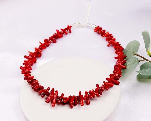 Endijewels Red Coral Rlchoker - الأحجار الكريمة الطبيعية ، الطول القابل للتعديل 16 " - 18" ، حبات مطلية بالفضة ومشابك - هدية مثالية لها in Saudi Arabia