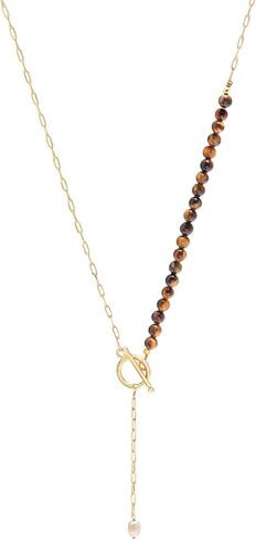 POSHPENDANT Handmade Rose Quartz Lariat Toggle Necklace – Natural 6mm Rose Quartz Beads – Love & Compassion – 21 Inch 18K Gold-Plated Brass Chain – Pearl Drop Pendant – Gift for Her in Saudi Arabia