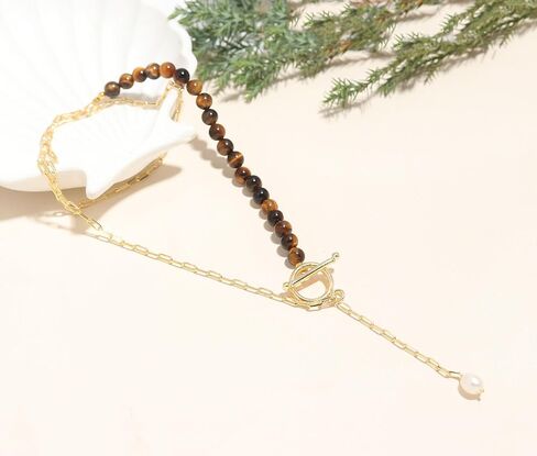 POSHPENDANT Handmade Rose Quartz Lariat Toggle Necklace – Natural 6mm Rose Quartz Beads – Love & Compassion – 21 Inch 18K Gold-Plated Brass Chain – Pearl Drop Pendant – Gift for Her in Saudi Arabia