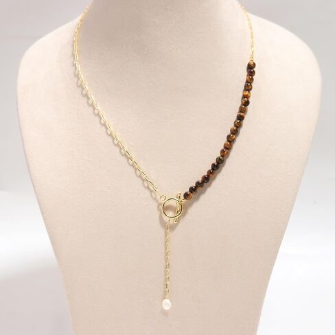POSHPENDANT Handmade Rose Quartz Lariat Toggle Necklace – Natural 6mm Rose Quartz Beads – Love & Compassion – 21 Inch 18K Gold-Plated Brass Chain – Pearl Drop Pendant – Gift for Her in Saudi Arabia