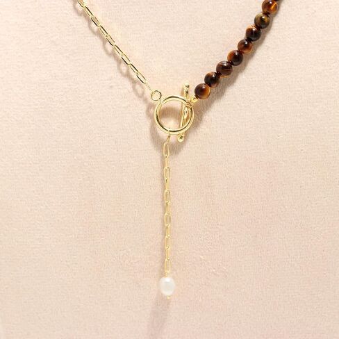 POSHPENDANT Handmade Rose Quartz Lariat Toggle Necklace – Natural 6mm Rose Quartz Beads – Love & Compassion – 21 Inch 18K Gold-Plated Brass Chain – Pearl Drop Pendant – Gift for Her in Saudi Arabia