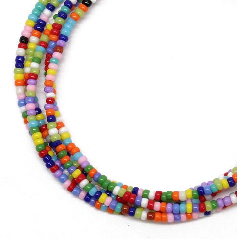 Handmade Multi Color Seed Bead Necklace, Thin 1.5mm Single Strand, Colorful Bead Layering Necklace, Hippy Love Beads in Saudi Arabia