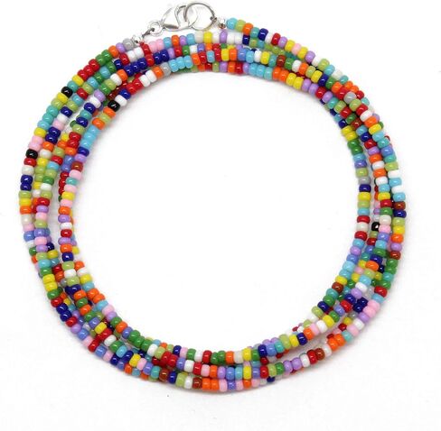 Handmade Multi Color Seed Bead Necklace, Thin 1.5mm Single Strand, Colorful Bead Layering Necklace, Hippy Love Beads in Saudi Arabia