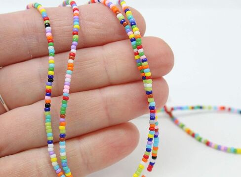 Handmade Multi Color Seed Bead Necklace, Thin 1.5mm Single Strand, Colorful Bead Layering Necklace, Hippy Love Beads in Saudi Arabia