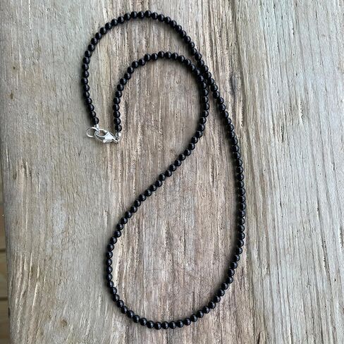Handmade Black Onyx Necklace, Small 3mm Beads, Sterling Silver Clasp, 14 to 42 Inches in Saudi Arabia