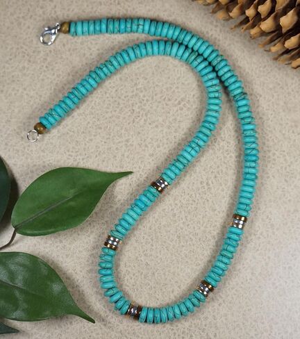 Unisex Turquoise Magnesite Gemstone Beaded Necklace – Size Choices (16 inches long) in Saudi Arabia