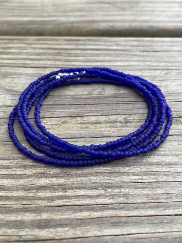 Handmade Cobalt Blue Seed Bead Necklace, Thin 1.5mm Single Strand in Saudi Arabia