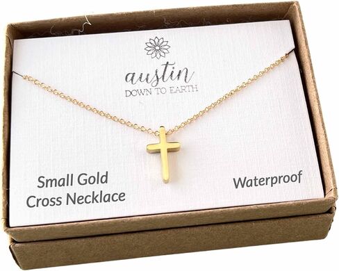 Gold Cross Necklaces for Women, 14k Gold Filled Dainty Cross Necklace, Religious Jewelry, Gift for Communion, Baptism, Layered Necklace, Austin Down to Earth (Gold, 16+2) in Kuwait