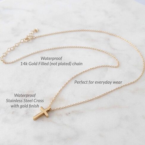 Gold Cross Necklaces for Women, 14k Gold Filled Dainty Cross Necklace, Religious Jewelry, Gift for Communion, Baptism, Layered Necklace, Austin Down to Earth (Gold, 16+2) in Kuwait