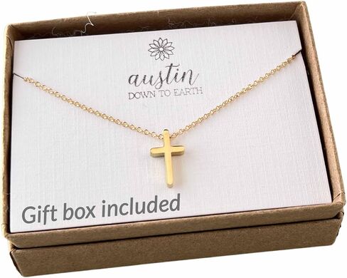 Gold Cross Necklaces for Women, 14k Gold Filled Dainty Cross Necklace, Religious Jewelry, Gift for Communion, Baptism, Layered Necklace, Austin Down to Earth (Gold, 16+2) in Kuwait