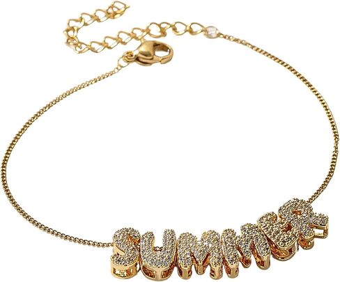 Bubble Letter Name Bracelet - Custom Name Bracelet - Personalized Initial Bracelets For Women - Cubic Zirconia Bracelet - Adjustable Chain Bracelet - Gift For Her in Saudi Arabia
