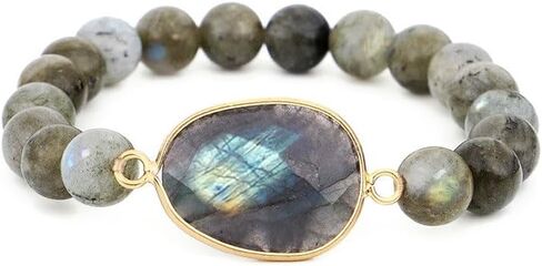 Sofiacreations Handmade Natural Genuine Labradorite Beaded Charm Stretchy Bracelet, Healing Protection Strength Reiki Anxiety Relief Balance Spiritual Bracelet, Gift for Women in Saudi Arabia