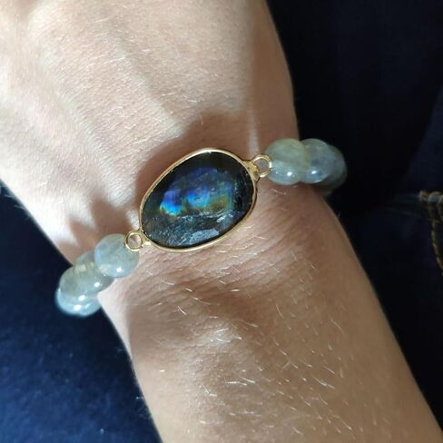 Sofiacreations Handmade Natural Genuine Labradorite Beaded Charm Stretchy Bracelet, Healing Protection Strength Reiki Anxiety Relief Balance Spiritual Bracelet, Gift for Women in Saudi Arabia