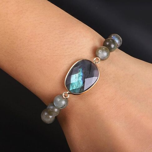 Sofiacreations Handmade Natural Genuine Labradorite Beaded Charm Stretchy Bracelet, Healing Protection Strength Reiki Anxiety Relief Balance Spiritual Bracelet, Gift for Women in Saudi Arabia