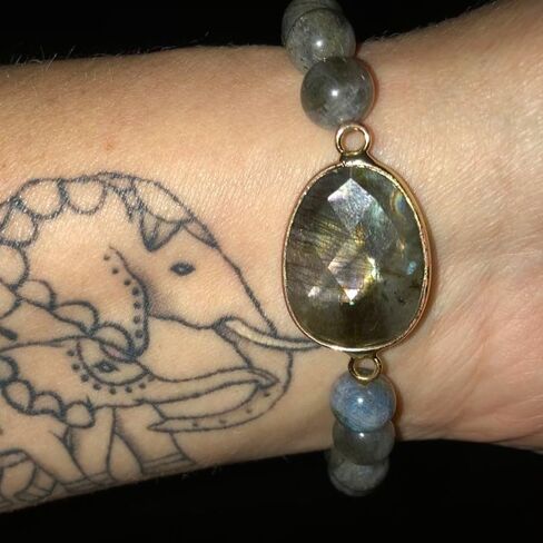 Sofiacreations Handmade Natural Genuine Labradorite Beaded Charm Stretchy Bracelet, Healing Protection Strength Reiki Anxiety Relief Balance Spiritual Bracelet, Gift for Women in Saudi Arabia