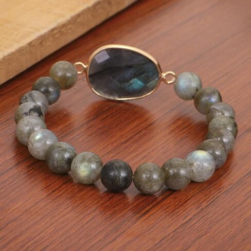 Sofiacreations Handmade Natural Genuine Labradorite Beaded Charm Stretchy Bracelet, Healing Protection Strength Reiki Anxiety Relief Balance Spiritual Bracelet, Gift for Women in Saudi Arabia