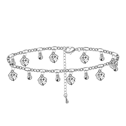 Silver Anklets for Women, Delicate Adjustable Foot Jewelry with Hollowed Flowers and Tiny Bells, Minimalist Foot Chain for Vacation, Hypoallergenic Silver Anklet for Casual or Boho Style in Saudi Arabia