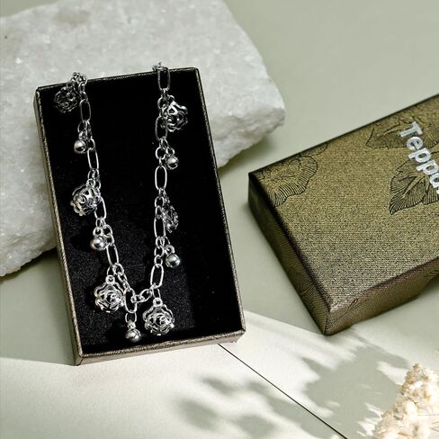 Silver Anklets for Women, Delicate Adjustable Foot Jewelry with Hollowed Flowers and Tiny Bells, Minimalist Foot Chain for Vacation, Hypoallergenic Silver Anklet for Casual or Boho Style in Saudi Arabia