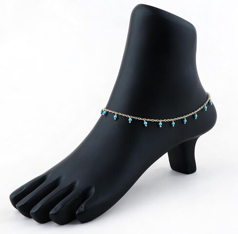 Dainty Gemstone Beads Anklet 2-2.5mm, Plaiting Gold Adjustable 9+2 Inch, Handmade Boho Minimalist Anklet for Women, Delicate Layered Jewelry Gift for Her (Red Garnet) in Kuwait