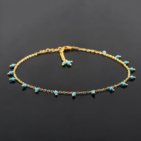 Dainty Gemstone Beads Anklet 2-2.5mm, Plaiting Gold Adjustable 9+2 Inch, Handmade Boho Minimalist Anklet for Women, Delicate Layered Jewelry Gift for Her (Red Garnet) in Kuwait