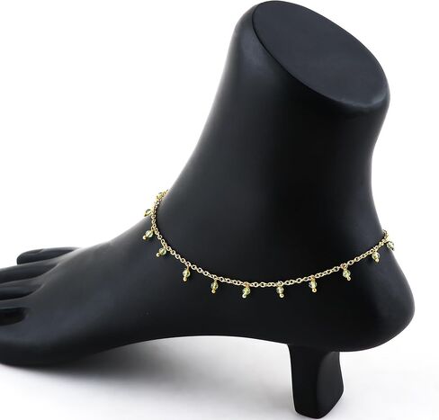 Dainty Gemstone Beads Anklet 2-2.5mm, Plaiting Gold Adjustable 9+2 Inch, Handmade Boho Minimalist Anklet for Women, Delicate Layered Jewelry Gift for Her (Red Garnet) in Kuwait