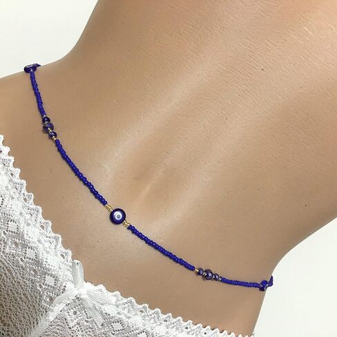 حبات البطن الأزرق والذهبي الملكي ، حبة الخصر العيون الشريرة ، حبة البطن ، سلسلة من الخصر بالخرز ، 42 بوصة ، حبات الخصر لفقدان الوزن ، (الأزرق الملكي والذهبي (2 PCS) in Kuwait