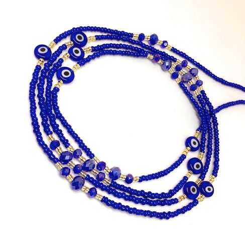 حبات البطن الأزرق والذهبي الملكي ، حبة الخصر العيون الشريرة ، حبة البطن ، سلسلة من الخصر بالخرز ، 42 بوصة ، حبات الخصر لفقدان الوزن ، (الأزرق الملكي والذهبي (2 PCS) in Kuwait