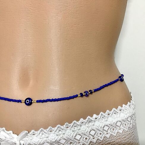 حبات البطن الأزرق والذهبي الملكي ، حبة الخصر العيون الشريرة ، حبة البطن ، سلسلة من الخصر بالخرز ، 42 بوصة ، حبات الخصر لفقدان الوزن ، (الأزرق الملكي والذهبي (2 PCS) in Kuwait