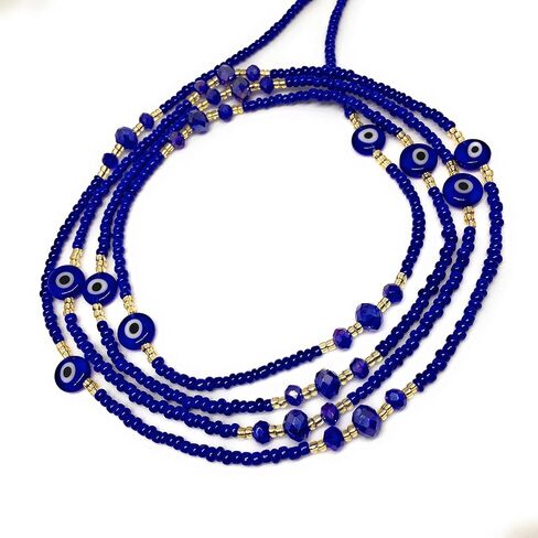 حبات البطن الأزرق والذهبي الملكي ، حبة الخصر العيون الشريرة ، حبة البطن ، سلسلة من الخصر بالخرز ، 42 بوصة ، حبات الخصر لفقدان الوزن ، (الأزرق الملكي والذهبي (2 PCS) in Kuwait