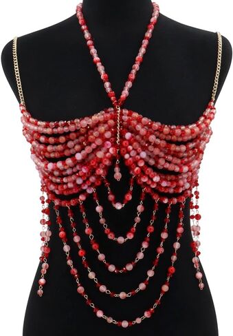 Handmade Beads Body Chain, Mermaid Top Rave Outfit Body Jewelry, Mermaid Costume, Beaded Bra Bralette Bead Waist Body Jewelry for Women for Boho Festival Clubbing (green) in Kuwait