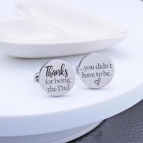Love, Georgie Stepfather of the Bride or Groom Cufflinks, Wedding Gift for Stepdad from Stepdaughter or Stepson, Father's Day, Christmas Present for Bonus Dad, Round Steel or Gold Cufflinks (Steel) in Kuwait