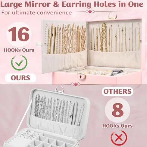 3 Layer Jewelry Boxes Large Jewelry Holder Organizer Case with 2 Jewelry Organizer Drawer PU Earring Organizer Lockable Upgrade Mirror Gifts for Mom Wife,Pink in Kuwait