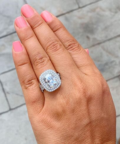 Large Double Halo 14k Solid White Gold Cushion Cut Moissanite and Round Cut Engagement Ring And Band Bridal 4.50ctw (14K White Gold, 6.0) in Saudi Arabia