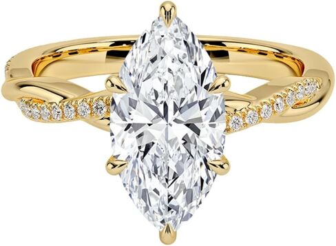 1-3 CT Marquise Moissanite خاتم الخطوبة عديمة اللون VVS1 10K 14K 18K الذهب الصلب و 925 Sterling Silver Twisted Vines Moissanite Hishaft Gift for Women (الحجر الرئيسي: 2 قيراط ، أصفر) in Kuwait