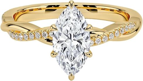 1-3 CT Marquise Moissanite خاتم الخطوبة عديمة اللون VVS1 10K 14K 18K الذهب الصلب و 925 Sterling Silver Twisted Vines Moissanite Hishaft Gift for Women (الحجر الرئيسي: 2 قيراط ، أصفر) in Kuwait